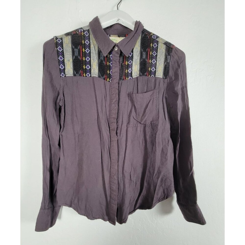 Staring At Stars Womens Purple Button-Up Shirt Small Embroidered Southwestern